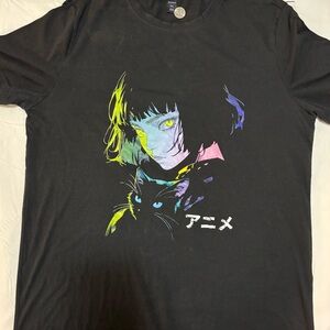ROMWE Black Anime Goth Cyberpunk Multicolor Graphic Tee XL